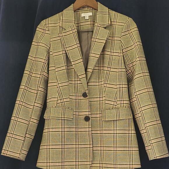 Topshop Jackets & Blazers - TOPSHOP Plaid Suit BLAZER in Brown, Pale Pink and Tan Size 2/4 (Runs Big).